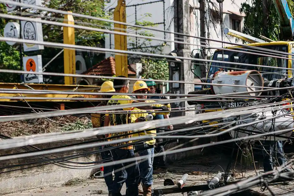 Utility crew working on underground service installation in New Braunfels TX